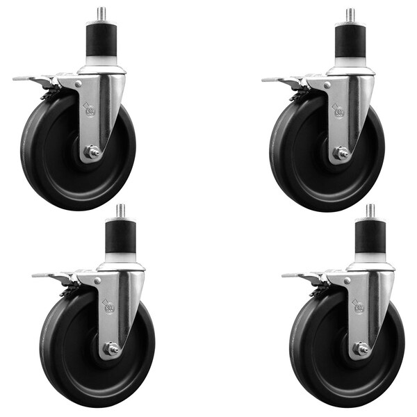 6'' Phenolic Swivel 1-7/8'' Expanding Stem Caster Set Total Lock Brake, 4PK